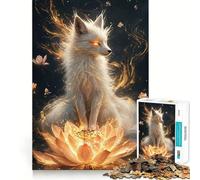 White Fox on Lotus 1000 Piece Puzzle For Adults Mind Skill Play Laser Cut for Flawless Fit Rewarding Activity for Rainy Days (50x75cm)
