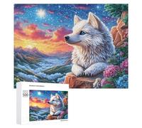 White Fox on Rock in Starry Mountains 500 Piece Jigsaw Puzzle for Teens 14+ After-school Activity Logic Skill Development Gift for Learning 500 PCS