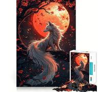 White Fox Under Blood Moon 1000-piece Puzzle for Teenagers Mind Skill Fun Uniform Size Precise Pieces Relaxing Indoor Group Activity (38x52cm)