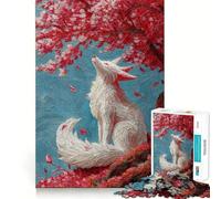 White Fox Under Cherry Blossom Tree Jigsaw for Adults 1000 Pieces Brain Memory Game Laser Cut for Flawless Fit Unique Gift for Stress Relief (38x26cm)