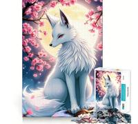 White Fox Under Cherry Blossoms Adults 1000 Piece Jigsaw Puzzle Memory Fun Game Clean Cut Sturdy Components Unique Gift for Stress Relief (38x26cm)
