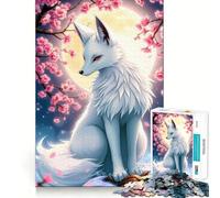White Fox Under Cherry Blossoms Jigsaw Puzzle 1000 Pieces Cognitive Fun Play High Precision Die Cut Unique Gift for Stress Relief (38x52cm)