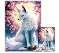 White Fox Under Cherry Blossoms Jigsaw Puzzle 1000 Pieces Wooden Jigsaw Brain Challenge Game for TeenagersFamily Interaction 1000 PCS(75x50cm)