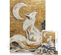 White Fox Under Crescent Moon Jigsaw 1000 Pieces for Teenagers Brain Agility Cozy Pastime Secure Join Ideal Xmas Gift (50x75cm)