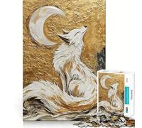White Fox Under Crescent Moon Jigsaw Puzzle 1000 Think Boost Game Tight Lock No Loose Pieces Interactive Brain Challenge for Home (38x52cm)