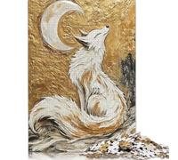 White Fox Under Crescent Moon Puzzle Jigsaws 500 Pieces for Adults Wood Puzzle Jigsaws Brain Teaser Puzzle 500pcs (52x38cm)