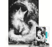 White Fox Under Moon Jigsaw Puzzle1000 Pieces Mind Train Fun Clean Cut Sturdy Components Captivating Leisure for Cozy Indoors (50x75cm)