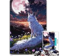 White Fox Under Pink Moon Wooden Jigsaw Puzzle for Adults | During puzzle time: Adult Puzzle - clear image areas for detailed puzzle work at home.