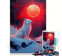White Fox Under Red Moon 1000-piece Puzzle for Teenagers Mind Skill Fun Uniform Size Precise Pieces Relaxing Indoor Group Activity (38x52cm)