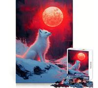 White Fox Under Red Moon Jigsaw Puzzle for Adults 1000 Pieces Creative Think Stress Relief Fun Exact Edges Thoughtful Xmas (38x26cm)