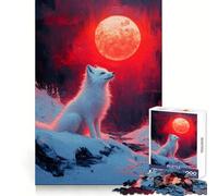White Fox Under Red Moon Jigsaws 1000 Pieces for Adults Mind Clarity Mind Calming Fun Fine Edges Perfect Present (38x52cm)