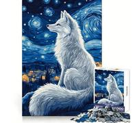 White Fox Under Starry Night Sky 1000 Pieces Puzzles for Adults Clear Thinking Stress Relief Fun Precise Edges Lovely Gift (50x75cm)