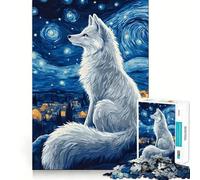 White Fox Under Starry Night Sky Jigsaw for Adults 1000 Pieces Brain Memory Game Laser Cut for Flawless Fit Unique Gift for Stress Relief (38x26cm)