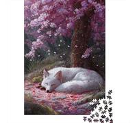 White Fox Under The Cherry Tree,Puzzles Gemusterte Nachhaltige Puzzles Für Erwachsene Hochwertige Holzspielpuzzles 38x26cm/1000pcs