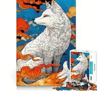 White Fox with Colorful Clouds 1000 Piece Teenager Puzzles Mental Focus Game Precision Cut Smooth Edges Christmas Stocking Stuffer Game (38x52cm)