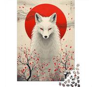 White Fox with Red Sun Jigsaw Puzzle for Adults, 1000 Pieces Animal Puzzle, Quiet Weekend Activity, 52x38cm/1000pcs