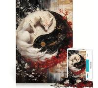White Fox Yin Yang 1000 Piece Jigsaw Puzzles Mind Challenge Toy High Precision Die Cut Amusing Challenge for Waiting Time (50x75cm)