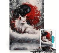 White Fox Yin Yang Adults 1000 Piece Jigsaw Puzzle Memory Fun Game Clean Cut Sturdy Components Unique Gift for Stress Relief (38x26cm)