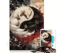 White Fox Yin Yang Jigsaw 1000 Pieces for Teenagers Mind Boost Fun Zero Gap Captivating Leisure for Cozy Indoors (38x26cm)