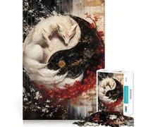 White Fox Yin Yang Jigsaw Puzzle 1000 Piece Creative Skill Toy Clean Cut Sturdy Components Travel-friendly Brain Game Gift (38x52cm)