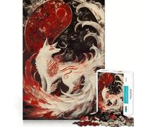 White Fox Yin Yang Jigsaw Puzzles 1000 Mental Focus Game No Gap Tight Fitting Design Interactive Brain Challenge for Home (38x52cm)