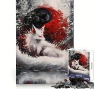 White Fox Yin Yang Teenagers Puzzles 1000 Piece Jigsaws Focus Ability Casual Relaxation Interlock Well Memorable Gift (38x52cm)