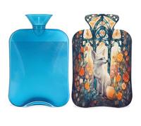 White Foxes Flowers Hot Water Bottle with Cover, 2L Hot Water Bag for Pain Relief, Neck Soft and Shoulder, Hand Feet Warmer, Hot and Cold Compress for Adult Kids