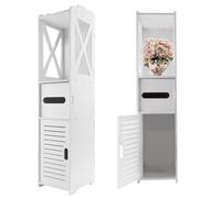 White Free Standing Bathroom Toilet Paper Roll Holder, Storage Cabinet Holder, 18cm x 20cm x 80cm Organizer for Bath Toilet