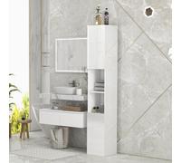 White Freestanding High Gloss Bathroom Cabinet with Doors and Adjustable Shelves Wyld and Coco White One Size