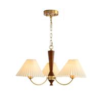 White French Country Wood Chandelier Pleated Fabric Shade Large Rustic Farmhouse Chandelier For Dining Room Mid Century Ceiling Pendant Light For Bedroom Living Room Kitchen Island Foyer