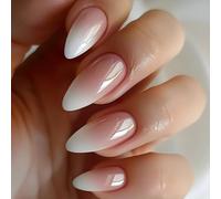 White French Press on Nails Short Almond CHUOZI False Glossy Acrylic Fake ons with 3D Bow Pearl Flowers Design Gel Glue on Nude Stick on for Women 24 Pcs
