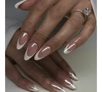 White French Tip Press on Nails - 24 Pcs Almond Pink Gloss Fake Nails - Stick on Gel False Nails for Women - Long Lasting,Firm & Not Easy to Fall Off,Harmless,Reusable,Light Soft & Easy to Fit