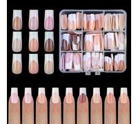 White French Tip Press On Nails Almond Shape Fake Nails Full Cover Glosses Nude False Acrylic Adhesive Elegant Nail Art