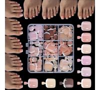 White French Tip Press on Nails Almond Shape Fake Nails Full Glosses Nude False Nails Acrylic Nails Adhesive