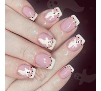 White French Tip Press On Nails Halloween Edition 24Pcs Bat Design Faux Nails Easy Application Gothic Bat Design Faux Nail