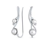 White Freshwater Cultured Pearl Wire Ear Pin Climbers Earrings For Women Round Crawlers .925 Sterling Silver