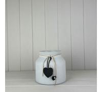 White Frosted Glass Jar With White Heart Deco