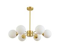 White Frosted Globe Shade E27 Industrial Retro Pendant Light for Living Room Restaurant Bedroom,Brass Sputnik Chandelier-3 Head * 35cm