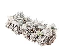 White Frosted Pine Cone Christmas Dining Table Tea Light Holder Candle Jar