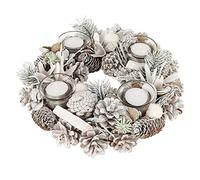 White Frosted Pine Cone Christmas Wreath Tea Light Holder Centrepiece