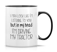 White Funny Novelty Coffee Mug (Black Handle Inner) in My Head I'm Driving My Tractor Farming Farmer Gardener Funny Sarcastic Design Inspirational Birthday Gift 11 Oz