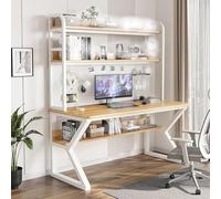 White Gaming Desk with Hutch & Bookshelf Modern Computer Desk with Pegboard Spacious Home Office Study Station 100x60x170cm omic Workspace Solutions