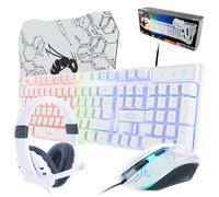 White Gaming Keyboard and Mouse and Gaming Headset & Mouse Pad, Wired LED RGB