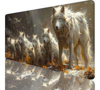 White Gaming Mouse Pad 900x400x3mm, Wolf Mouse Mat with Non-Slip Rubber Base, Extended Desk Mat Large with Stitched Edges, Waterproof Desk Pad for Gaming Accessories and Office Accessories A-8447