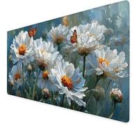 White Gaming Mouse Pad Flower Large Mouse Mat Comfortable Mousepad with Smooth Cloth Surface, Textured Wear Resistant, Improved Precision and Speed, Mousemat 1000x500x3mm Office Product for Men K7-76