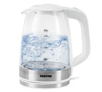GEEPAS Illuminating Electric Glass Kettle | 1.7L Cordless Jug Kettle with Stainless Steel Heating Element Auto Shut Off Boil-dry Sensor | Safety Locking Lid Cord Storage | 2 Year Warranty 2200W White