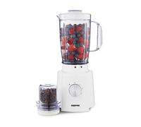GEEPAS 2-in-1 Food Jug Blender | 1.6L Juice Jar & 100G Mini Coffee Spice Grinder 4-Leaf Stainless-Steel Blades 3 Speed & Pulse Safety Lock | Smoothie Maker for Ice Crushing 2 Year Warranty 650W White