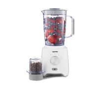 (White) GEEPAS 2-in-1 Food Jug Blender | 1.8L Juice Jar & 60G Mini Coffee Spice Mill | 6-Leaf Stainless-Steel Blades 2 Speed & Pulse Lockable Lid