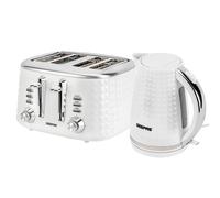 Geepas 4 Slice Bread Toaster & 1.7L Cordless Electric Kettle Combo Set with Textured Design - 1750W Toastie Machine with 7 Browning Control - 2200W Kettle with Auto Shut Off & Boil Dry Sensor - White