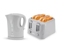 GEEPAS 1.7L Electric Kettle & 4 Slice Bread Toaster Kitchen Combo Set | 2200W Cordless Jug Kettle Auto Shut-Off | 1400W Toastie Machine 6 Browning Level Removable Crumb Tray | 2 Year Warranty, White